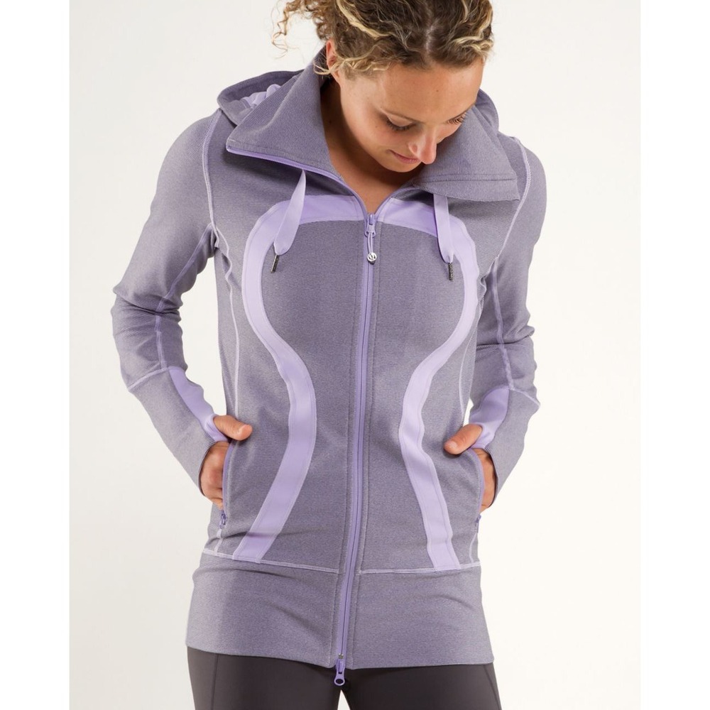 Lululemon Stride Jacket Purple White Micro Stripe Full Zip‎ Hooded Size 8